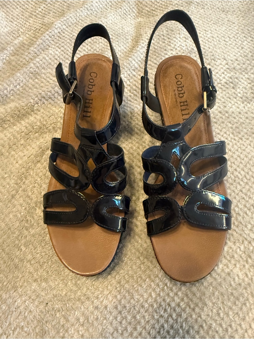 Cobb Hill by New Balance Women's Black Patent Leather Wedge Sandals